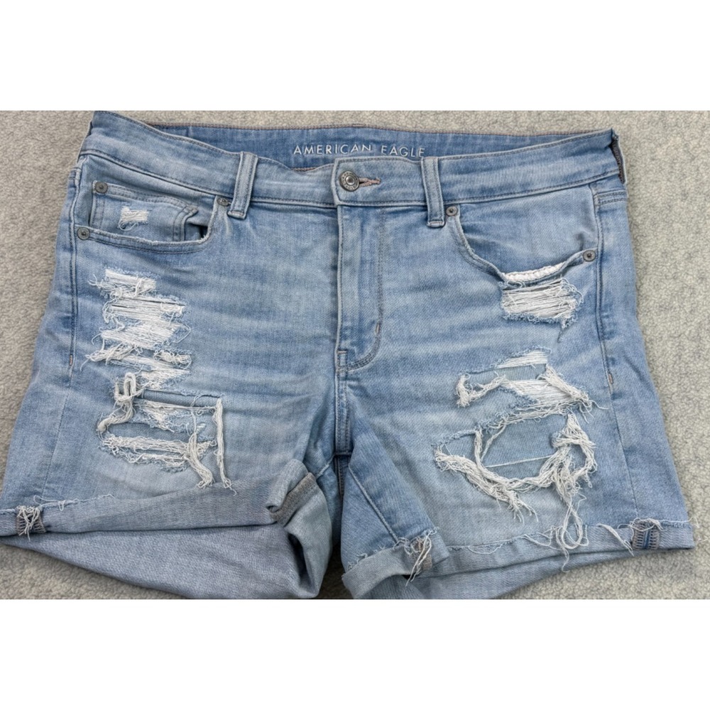 American Eagle Womens Denim Cut-Off Shorts Blue Next Level Stretch Distressed 12
